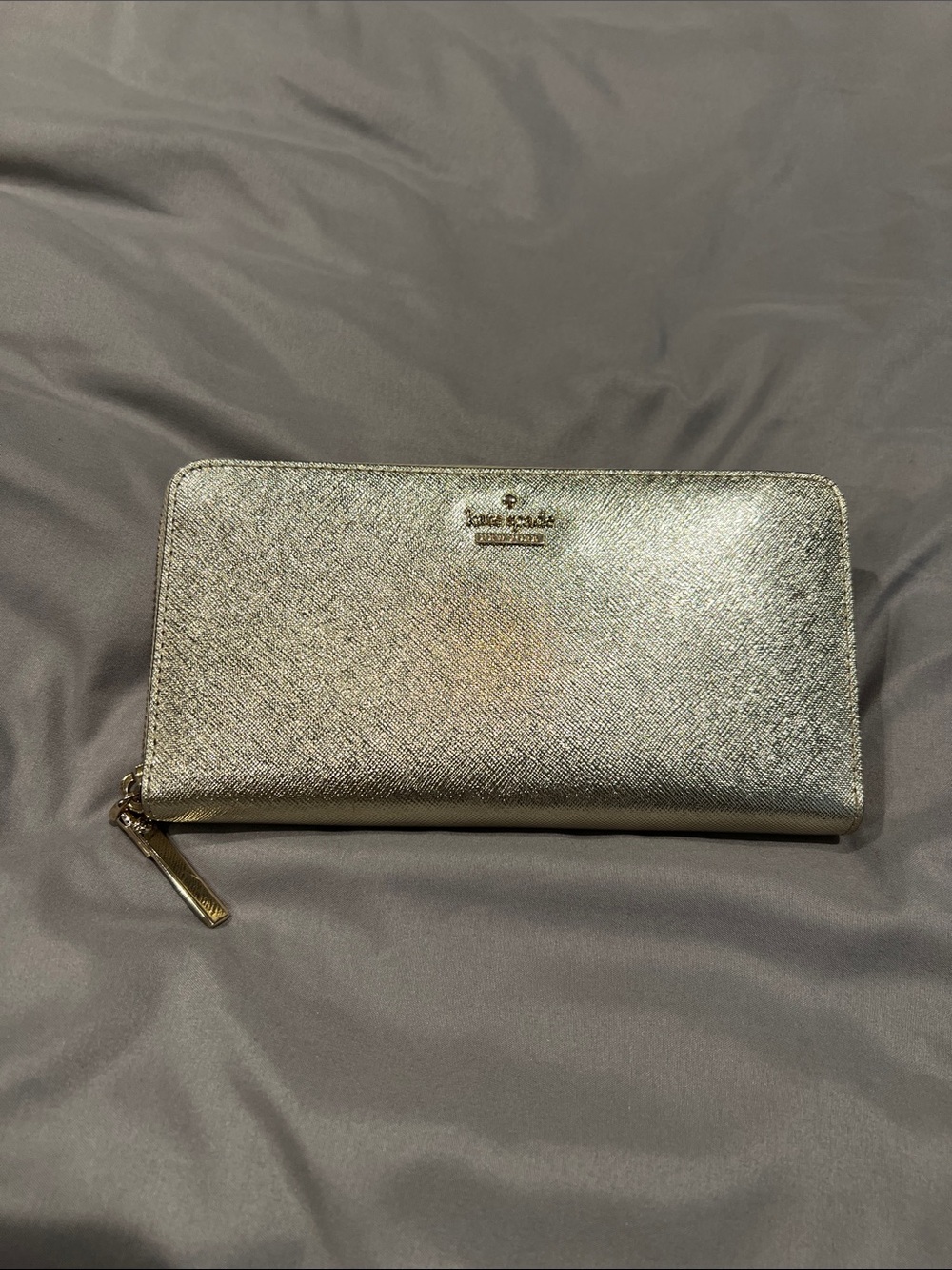 kate spade Metallic Silver Zip-Around Wallet
